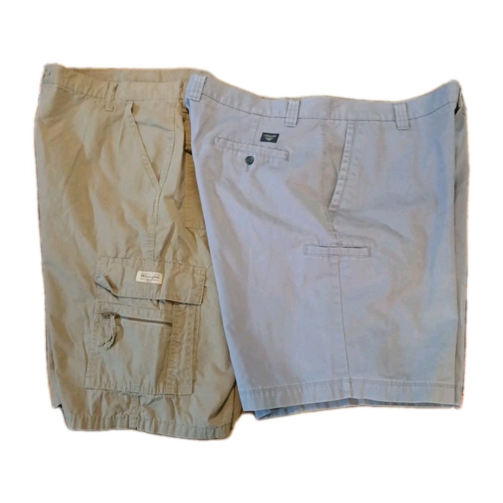 Dockers Wrangler Lot of 2 Pairs Men's Gray Khaki Shorts Sz W42 & 42 Cotton READ - Picture 1 of 16
